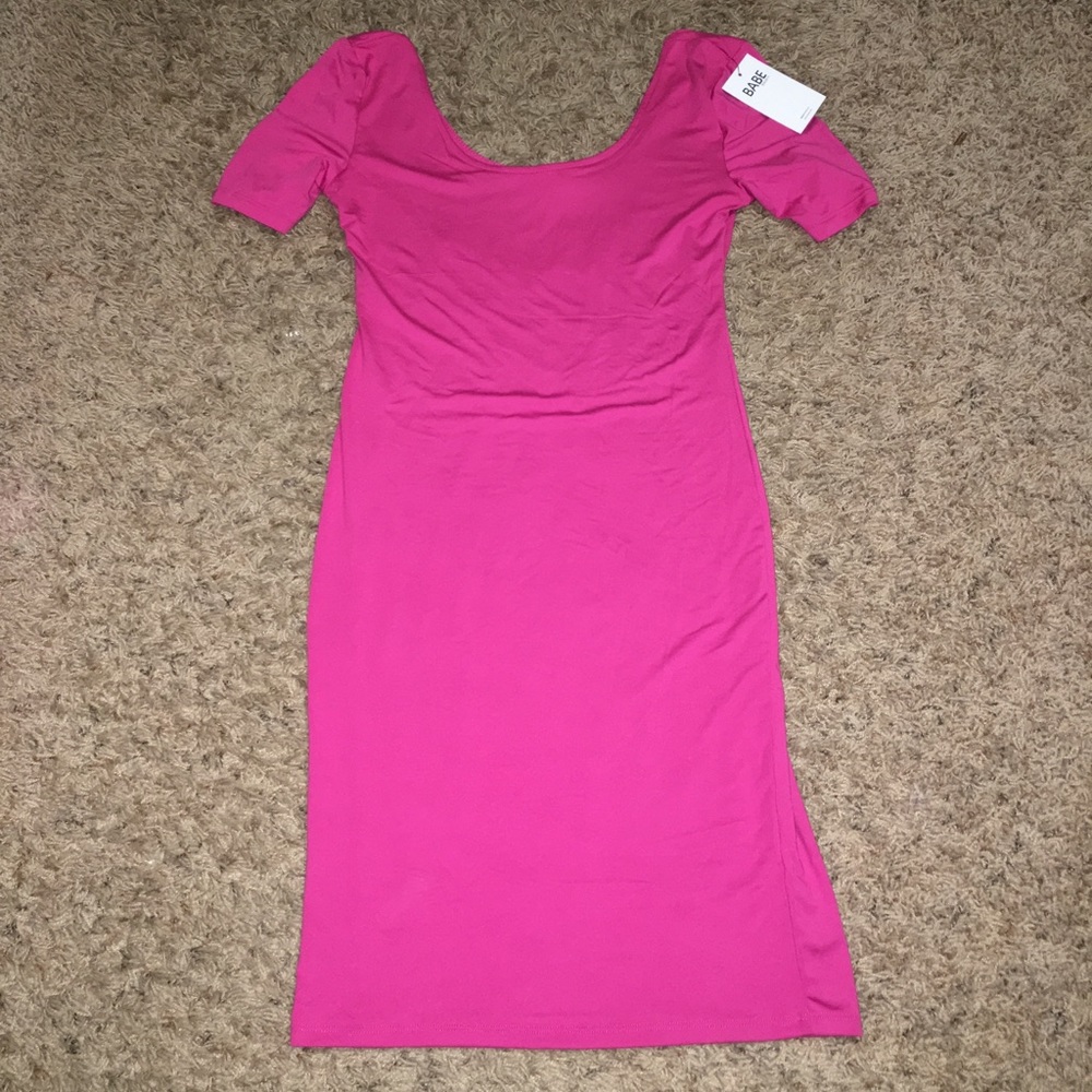 stretchy form fitting pink dress